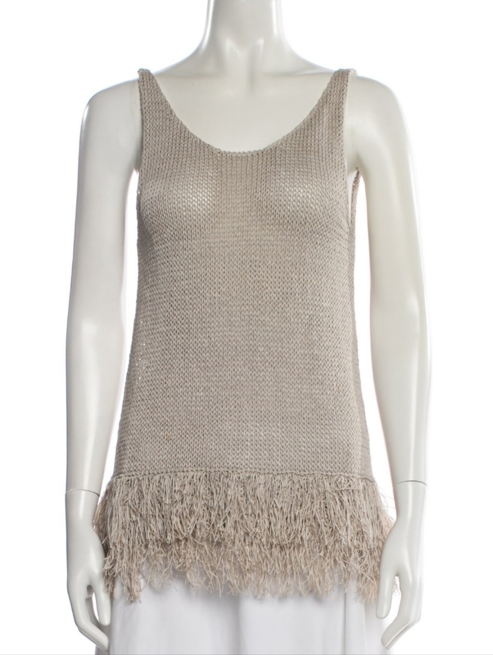 Brunello Cucinelli Sleeveless Knit Fringe Hem Tank Top - Grey